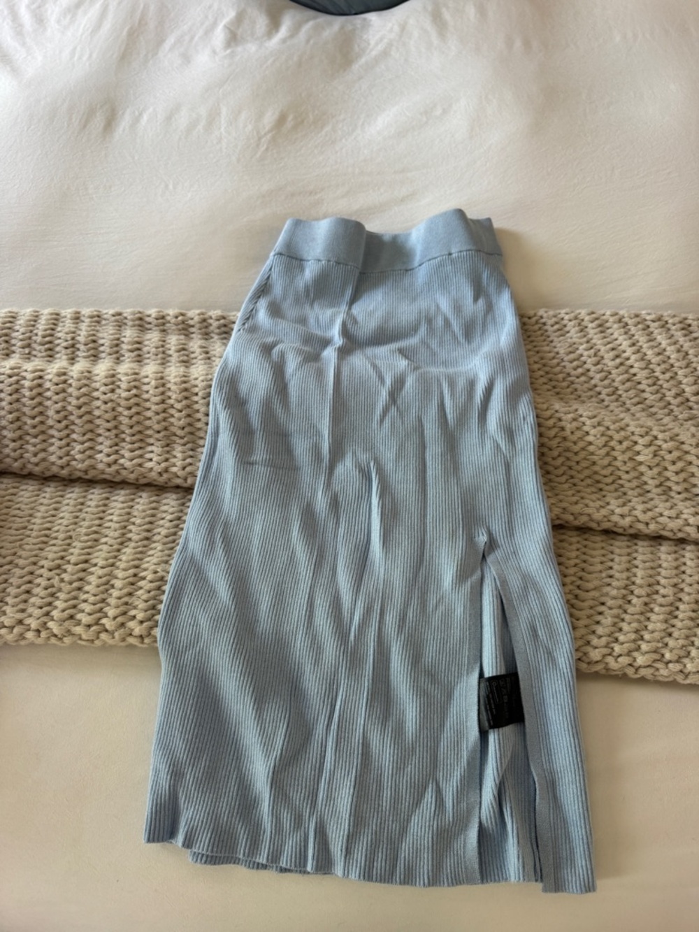 H&M Ribbed Pale Blue Midi Skirt with Side Slit